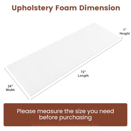 Upholstery Foam 1" x 24" x 72", 1PC High Density ﻿Foam Couch Padding - size: 1" x 24" x 72"