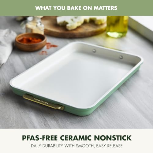 GreenPan Bakeware 13" x 9" Ceramic Nonstick Quarter Sheet Pan, Sage Green - color: Sage Green, size: 13" x 9" Quarter Sheet Pan