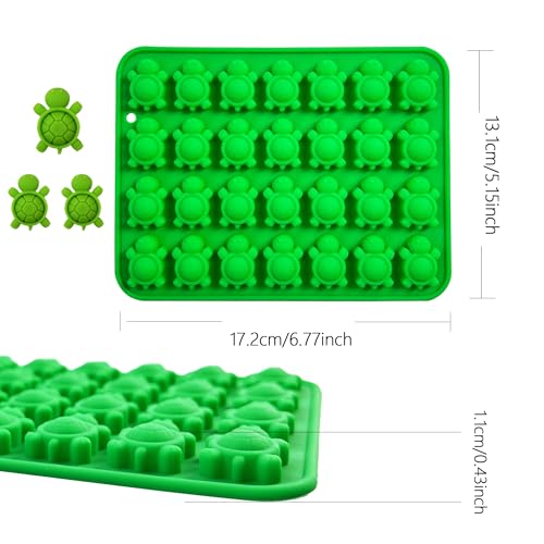 Silicone Turtle Candy Molds, 2-Pack Green Ice Cube Trays, 28-Cavity Chocolate Making Mold