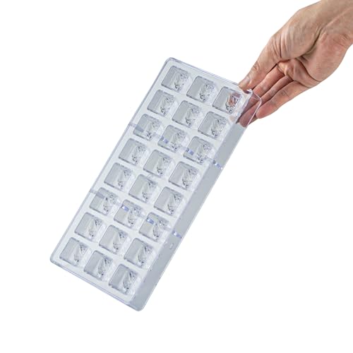 Pastry Tek 10.8 x 5.3 Inch Chocolate Shaping Mold, 1 Freezable Candy Mold - 24 Cavities, Block-Leaf Design, Clear Polycarbonate Chocolate Mold, Dishwashable, Easy To Release - Restaurantware - size: 1 Count | 10.8 x 5.3 Inch, style: Block-Leaf