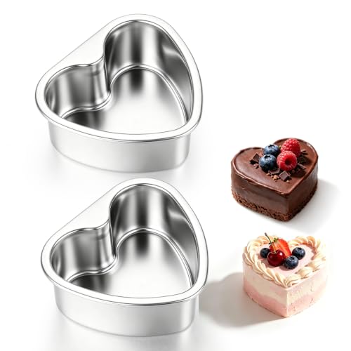 E-far 4 Inch Mini Heart Cake Pan, 2 Pcs Heart Shaped Cake Baking Mold Set - color: Silver, size: 4-Inch (Set of 2)