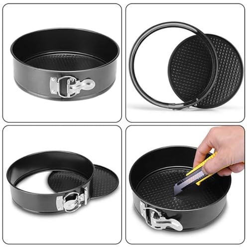 3Pcs Springform Cake Pan Set - Nonstick Round Carbon Steel Bakeware with Removable Bottom for Cheesecake Pizza Bread, Black(18+20+22cm) - size: 18+20+22cm