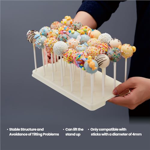 TAIHUIMY 28 Holes Cake Pop Stand for Cake Pops, Lollipop Holder Stand, Cake Pop Display Holder, Candy Pop Holder,Cakepopsical Stand for Weddings, Baby Showers, Birthday, Party (BEIGE) - color: BEIGE