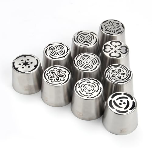 10 Pieces Extra Large Stainless Steel Seamless Russian Piping Tips Set - color: SILVER SET3