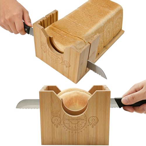 2-in-1 Bamboo Bagel & Bread Slicer Adjustable Thickness