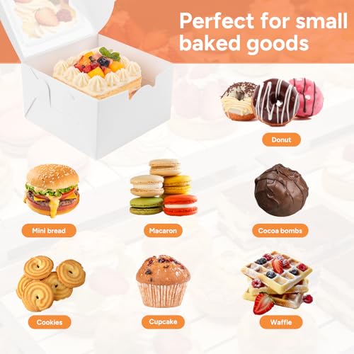 50Pcs Cookie Boxes with Window, 4×4×2.5 Inches White Paper Treat Boxes - size: 4x4x2.5 inches