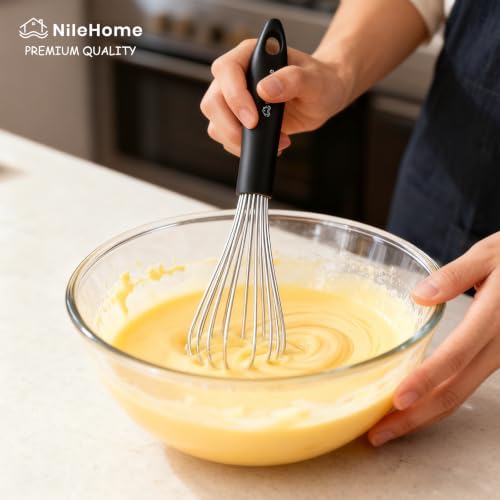 NileHome Whisk Set 8" 10" Kitchen Whisk,2-Pack - color: Black-Silver, size: 2 Piece