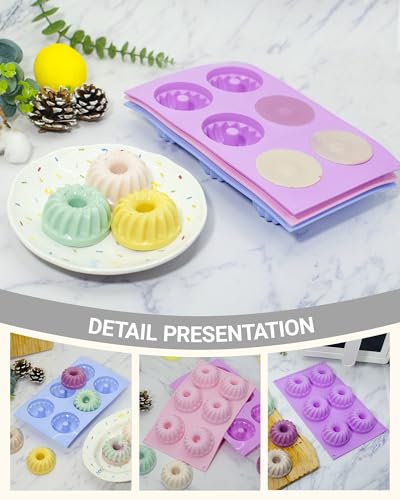 LGQUK Jello Molds 3pcs Silicone Fluted Tube Cake Pans, 6-Cavity Non Stick Silicone Baking Molds for Cupcake, Donuts,Muffin, Cornbread, Brownie, Jellies (Purple+Blue+Pink, Fluted Tube) - color: Purple+Blue+Pink