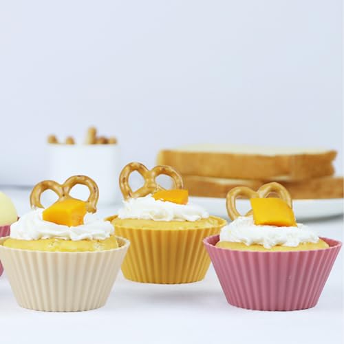 24Pack Silicone Muffin Baking Cups Cupcake Liners Lunch Box Bento Dividers - color: Orange Series, size: Regular Size