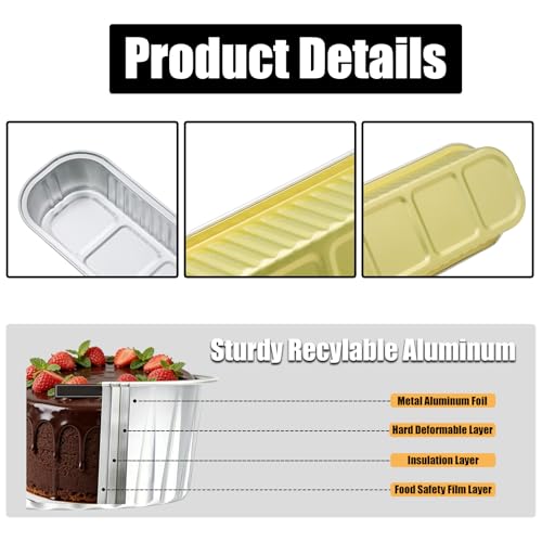 50 Pack 6.8oz Mini Cake Pans with Lids, Gold - color: Gold, size: Rectangle