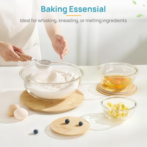 Vtopmart 3 Pack Glass Mixing Bowls with Bamboo Lids, Nesting Set - style: 3-piece set