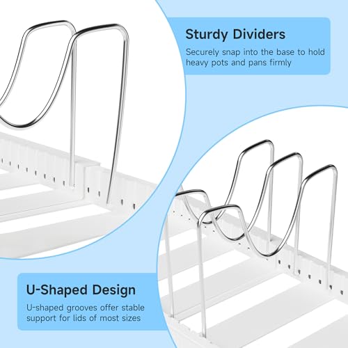 MUDEELA Pots and Pans Organizer under Cabinet, White - color: White, size: 12 Adjustable Dividers