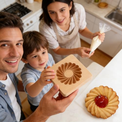 Carved Wooden Gingerbread Cookie Mold,3D Wooden Baking Mold Cookie Biscuit Press Stamp Molds,Cookie Cutter,Cookie Stamp,DIY Biscuit Stamp Mould for Halloween Thanksgiving Christmas(Round) - color: Round
