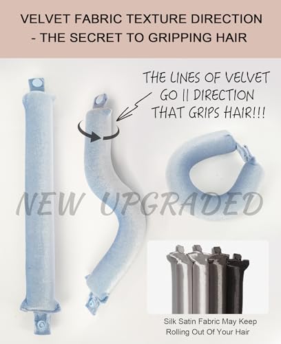 Littles Heatless Curls Overnight Rods No Heat Hair Curlers to Sleep in Foam Soft Hair Rollers for Short & Long Hair Blowout Look, Heatless Flexible Curling Rod Set with Satin Wrap for Sleeping - color: Pale Blue