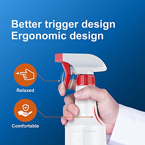 Veco Spray Bottle (2 Pack&2 extra Nozzle,16 Oz) with Measurements and Adjustable Nozzle, HDPE Plastic Spray Bottles for Cleaning Solution, Household/Commercial/Industrial Use, No Leak and Clog - size: 16 Ounces (Pack of 2)