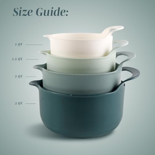 COOK WITH COLOR Nesting Plastic Mixing Bowl Set with Pour Spouts and Handles, Green, 4 Piece Non-Slip - color: Green, size: 4 Piece Non-Slip