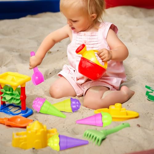VOSAREA 1 Set Plastic Sand Ice Cream Set, Ice Cream Cones with Scoop, Kids Beach Sand Model Tool for Outdoor Seaside Activities