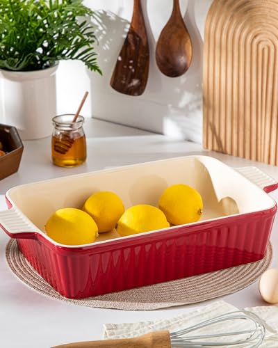 MALACASA 4.4 QT Ceramic Casserole Dishes for Oven, 9x13 Baking Dishes, Red - color: Red