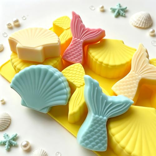 Large Mermaid Tail Silicone Molds for Baking, 2-Pack Seashell Chocolate Candy Molds Shell Shape Mold for Soap, Ice Cube Desserts and Scented Candle,Cake Decor DIY Crafts