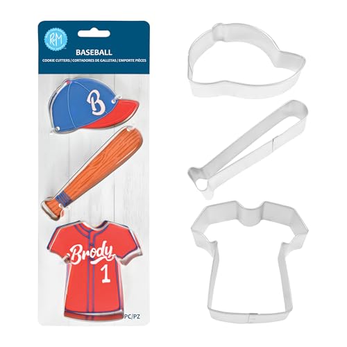 R&M International 5188 Baseball Bat, Hat, and Jersey Tee Shirt Cookie Cutters 3-Piece Set