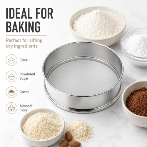 Flour Sieve Fine Mesh, 50 Mesh Sifter,304 Stainless Steel Sifter Food-grade - size: 50 Mesh Screen