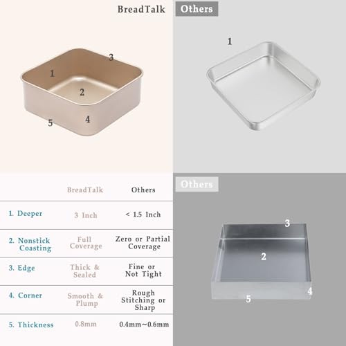 8-Inch Square Baking Pan Set, 3-Inch Deep Nonstick Carbon Steel, 2 Pack - size: 8″ Square Deep
