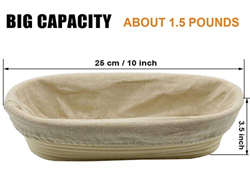 2 PCS 10 inch Oval Long Banneton Brotform Bread Dough Proofing Rising Rattan Basket & Liner for Professional & Home Bakers - size: 2 PACK 10 inch