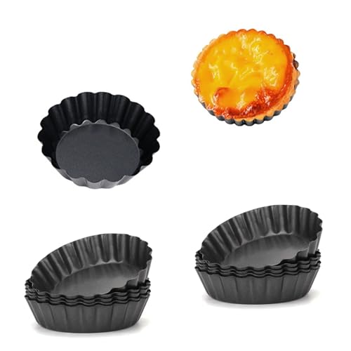 12 Packs Egg Tart Mold, 3 Inch Tart Molds with Removable Bottom, Non-Stick Pan Carbon Steel Egg Tart Molds, Muffin Cupcake Pudding Baking Cup Maker - for Pies, Cakes - size: 3 Inch