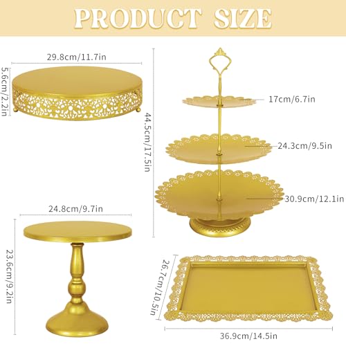 Fivenl 8 Pcs Cake Stand Gold Metal Dessert Table Display Set, 3-Tier Cupcake Stand, Cake Display Tower and Cookie Tray Rack Serving Tray for Birthday Party, Weddings, Baby Shower (Gold) - color: Gold