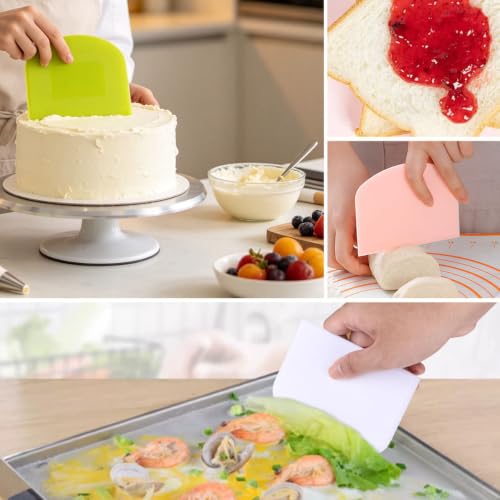 8 PCS Food-Safe Dough Cutter Bench Scraper, BPA Free Flexible PE Plastic Bowl Scraper, Multipurpose Scraper for Bread, Dough, Fondant and Icing Baking