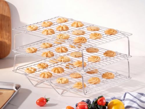 LIANYU Cooling Rack 15"x10", 3-Tier Stackable & Collapsible Cooling Racks