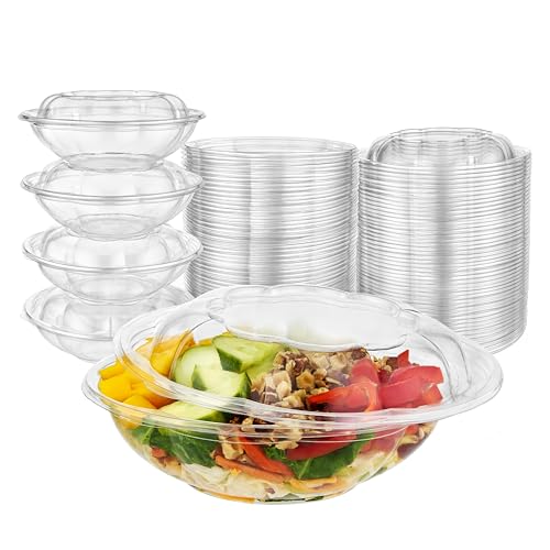 Stock Your Home 18oz Clear Plastic Salad Bowls with Lids Disposable (50 Pack) Mini Takeout Container with Snap on Lid for Fruit Salads, Quinoa, Lunch and Meal Prep, Acai Bowl, To-Go Party Containers - size: 18oz