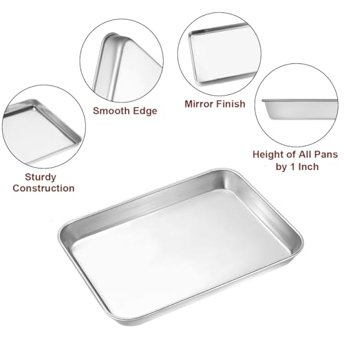 Wildone Sheet Pan Set Baking Sheet Cookie Sheet Baking Pan Toaster Oven Pans, 12 PCS Stainless Steel Baking Tray Cookie Pan, Heavy Duty & Dishwasher Safe, 9 x 6.7 x 1 Inches