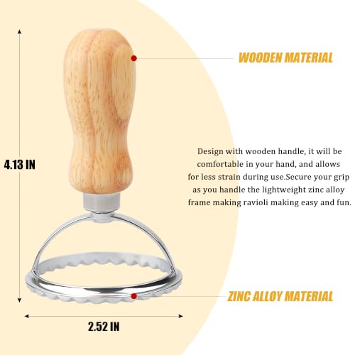 Large Round Cookie Stamp Cutter, Wood Handle Fluted Ravioli Press - color: Large Circle