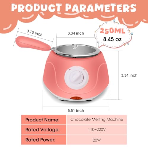 8.45oz Melting Fondue Pot, MINI Electric Chocolate Melting Set, Chocolate Fondue Fountain, Warmer Machine for Milk Chocolate, Cheese, Butter, Candy, Pink