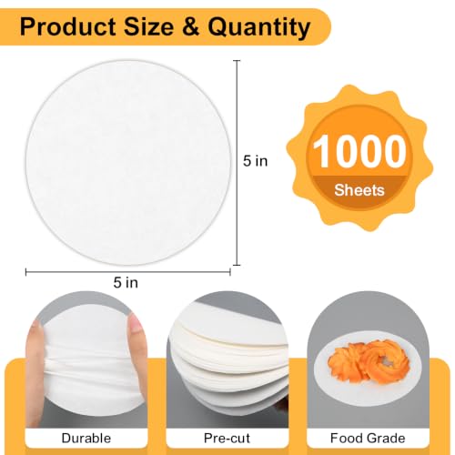 EcoDispose 1000 Pcs 5 Inch White Non-Stick Round Hamburger Patty Paper - color: White, size: 5" Round
