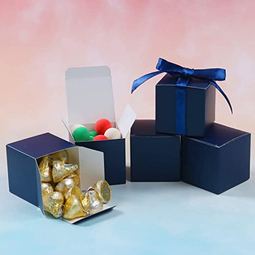 COTOPHER 25pcs Wedding Favor Boxes, 3x3x3 In Small Gift Box with Ribbons - color: Navy, size: 3x3x3 Inch (Pack of 25)