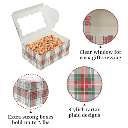 Christmas Cookie Boxes - 12 Pack - Tartan Plaid Bakery Gift Box with Window - color: Tartan Plaid