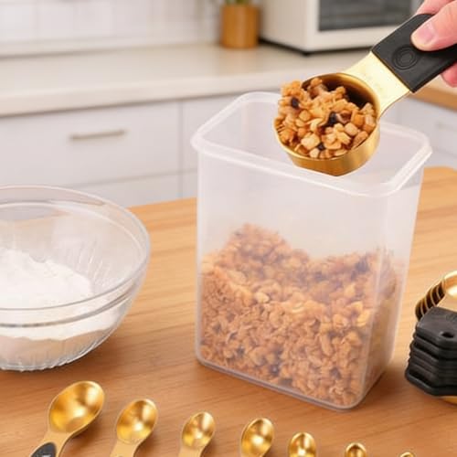 15PCS Gold Plated 304 Stainless Steel Measuring Cup & Spoon Set, Magnetic Silicone Baking Tools, Measuring Stand Included, Precise Scale, Easy Clean & Storage, for Baking & Cooking