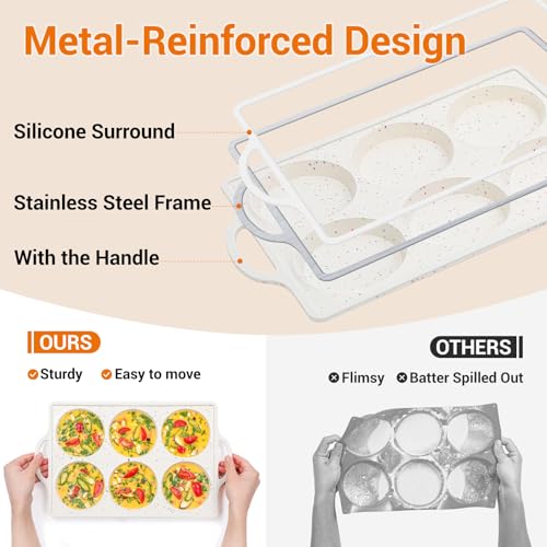 FUNBAKY Muffin Top Pan Non Stick, 4 Inch Metal Frame Silicone Egg Molds for breakfast sandwiches, Whoopie Pies, Egg Bites, English Muffins, 2 Pcs Confetti - size: Muffin Top Pan Jumbo 4": 2pcs