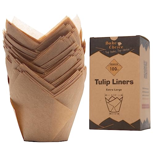 Bake Choice 100pcs Extra Large Natural Tulip Cupcake Liners, 65GSM Paper - color: Natural