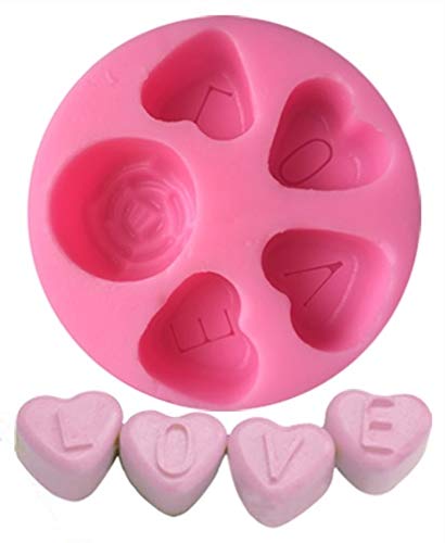 LIFETOOLS-LT Silicone Cake Pan(8-inch Heart Shaped) & 3D Mold(Mini LOVE Rose), Baking Bakeware Tray for Romantic Day, Make for Pie Tart Quiche, Cake Topper Decorating Fondant Chocolate Candle; 7AX2 - style: 8-inch Heart & 3D Mini LOVE