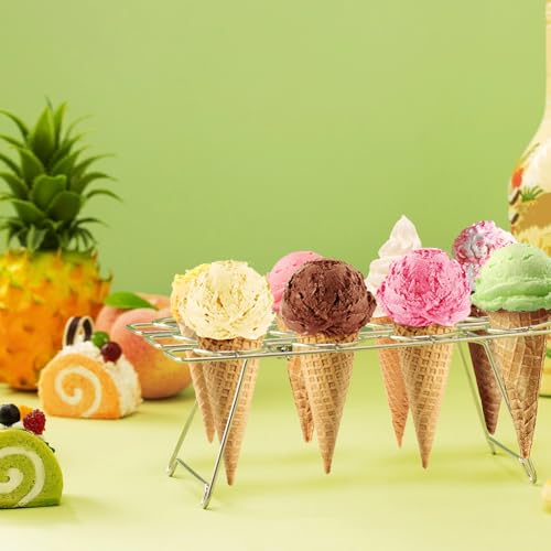 2 Pack Ice Cream Cone Holders Rack with 12 Holes Cake Cone Stand, Silver - color: Silver