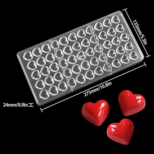 TUKE Polycarbonate Chocolate Mold 55 Cavity Love Heart Shape Pralines & Truffles Mold, Transparent Plastic Candy Making Mold for Baking, Desserts, Ice Cubes - Dishwasher Safe (C_ Heart) - size: C_ Heart