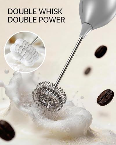 CIRCLE JOY Rechargeable Milk Frother Handheld with Stand, Dual Spring Whisk Electric Foam Maker, Detachable Hand Frother Wand Drink Mixer for Lattes, Cappuccino, Macchiato, Hot Chocolate, Silver - color: Stand Silver Pro