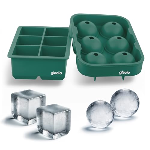Silicone Ice Cube Trays, 2 Inch Square Ice Molds & Sphere Combo, BPA Free - color: Small 6+6 (Green)