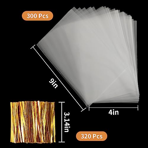 Augshy Cellophane Treat Bags,300Pcs 4x9 Inches Treat Cello Bag for lollipop - size: 4x9 Inches