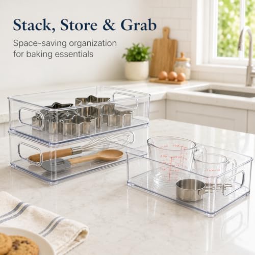 3 Pack Baking Supplies Storage Containers,Cookie Cutter Storage with Handles,Stackable Bakeware Organizer Storage Bins,BPA Free Baking Accessories,Kitchen,Pantry Storage and Organization Box