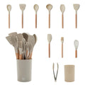 GreenLife 11 Piece Silicone Utensil Crock Set, Nonstick Kitchen Tools, Ladle, Turner, Slotted Turner, Spatula, Spoon, Spaghetti Server, Brush, Whisk, Tongs, Crock, Taupe - color: Taupe