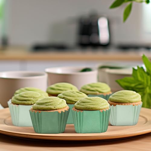 Whaline 450Pcs Gradient Sage Green Mini Square Cupcake Liners Light Dark Green Cupcake Muffin Baking Cup Wrappers for Wedding Bridal Baby Shower Birthday Party Decor - style: Gradient Green